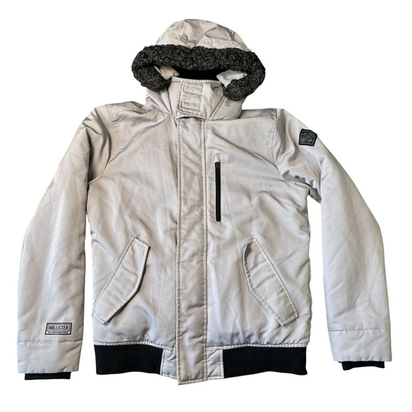 Hollister Mens "The All-Weather Collection" Grey Bomber Jacket  Faux Fur Medium - Picture 1 of 11
